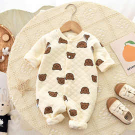 婴儿连体衣夹棉无骨哈衣秋冬季宝宝保暖衣纯棉爬服新生儿睡衣贴身