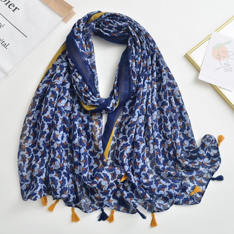 2021 verano nuevo algodón y lino Toalla de playa hoja de impresión viajes vacaciones protección solar bufanda hembra cáñamo aire acondicionado chal