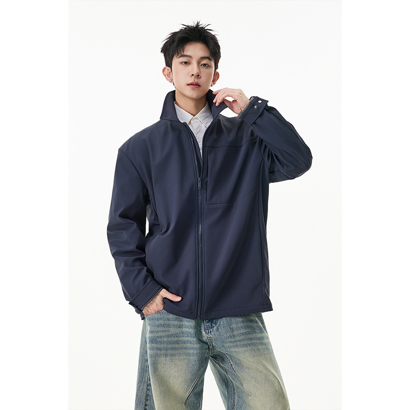 American-Style Regular Shoulder Executive Jacket for Men, Autumn High-End Stylish Three-Proof Softshell Short Workwear Zipper Jacket