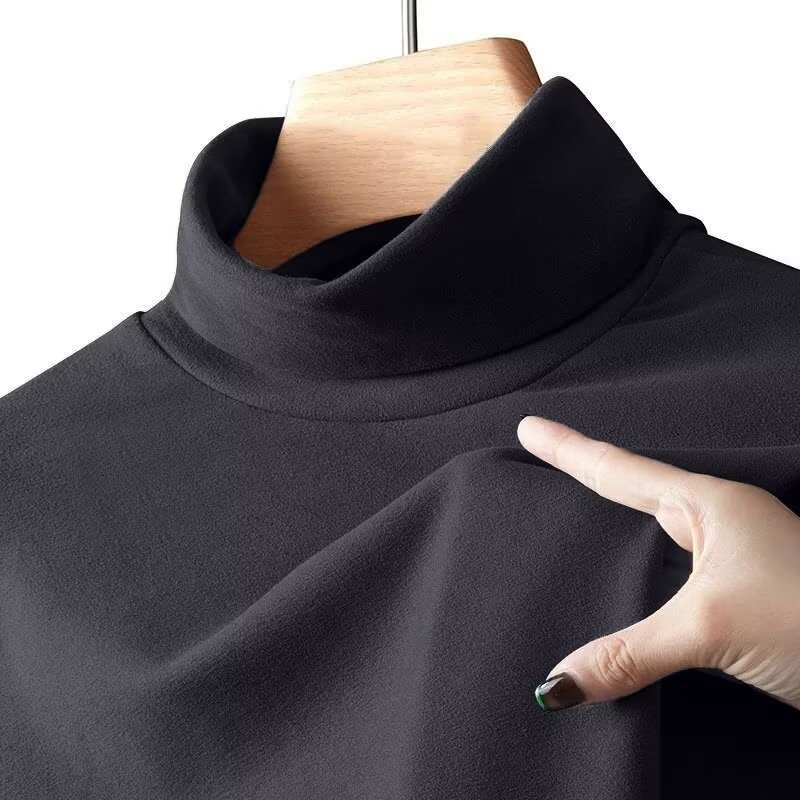 긴팔 티셔츠 남자의 가을과 겨울 새로운 느슨한 플러스 사이즈 기모 두꺼운 반 높이 칼라 열 속옷베이스 셔츠