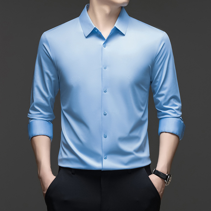 Foreign Trade Wholesale Men's Seamless Long-Sleeved Shirts, New Spring and Autumn Business Casual Style, Solid Color, Stretchy, Non-Iron Shirts Foreign Trade Wholesale Men's Seamless Long-Sleeved Shirts, New Spring and Autumn Business Casual Style, Solid Color, Stretchy, Non-Iron Shirts