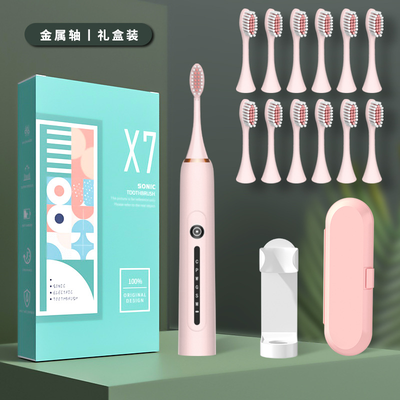 X-7 핑크 칫솔모 12개 + 스탠드 + 여행용 박스