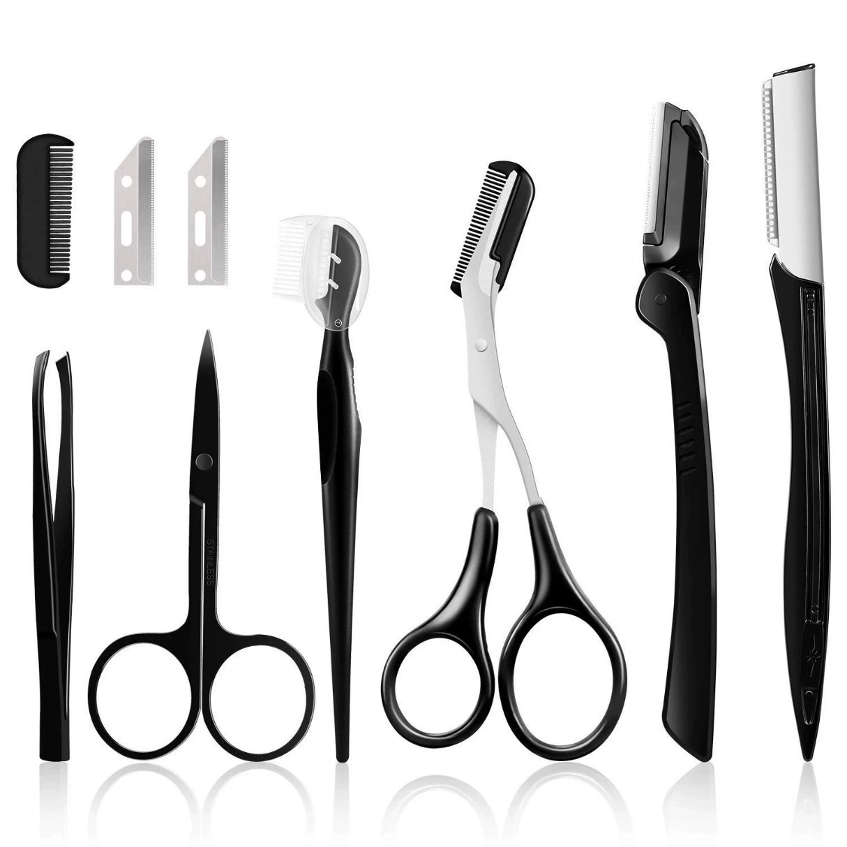 Eyebrow Trimming Kit, multi-piece grooming set with anti-scratch trimmer & precision tweezers