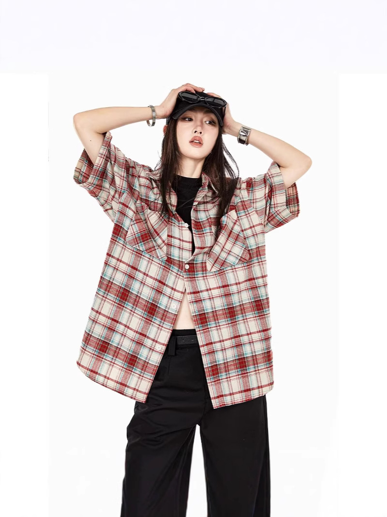 Plaid Short-Sleeved Shirt Men's 2025 New Summer Japanese Fashion Brand Loose Casual Women's Shirt Jacket Niche