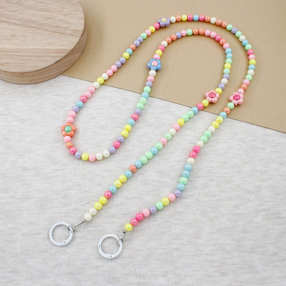 Candy-colored dazzling beaded phone strap with colorful flowers, cross-body phone lanyard, phone case accessory, shoulder strap chain