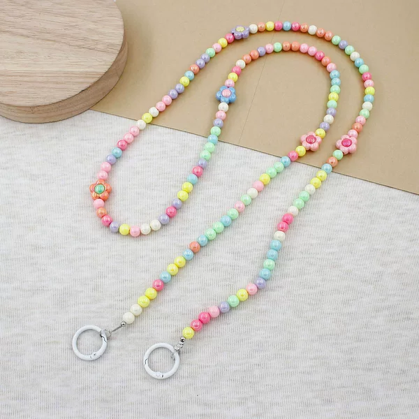 Candy-colored dazzling beaded phone strap with colorful flowers, cross-body phone lanyard, phone case accessory, shoulder strap chain