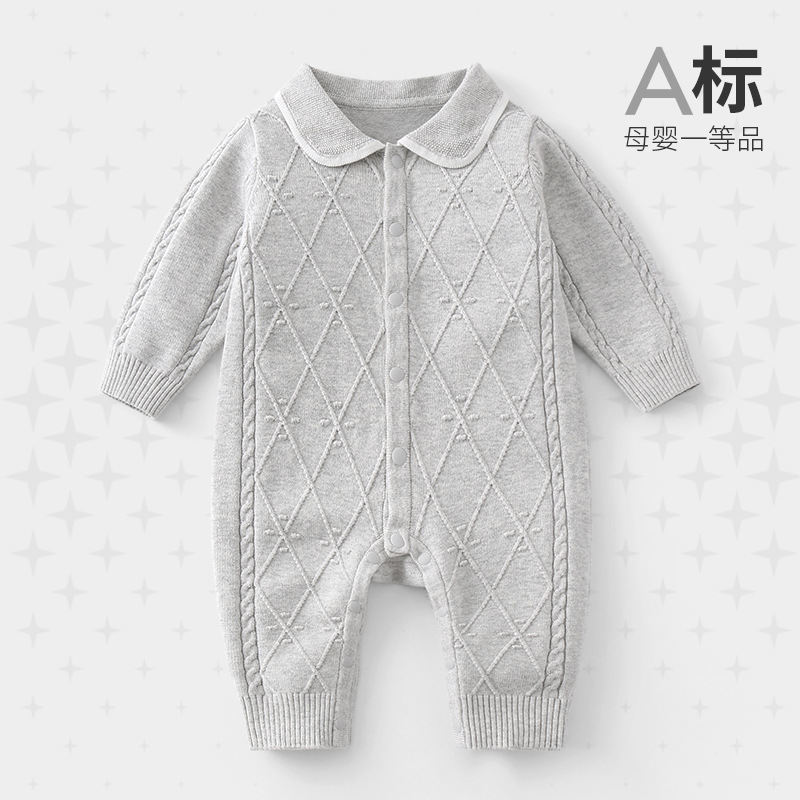 Male and Female Baby Jumpsuits, Infants and Young Children, Spring & Fall Knitted Newborn Baby Clothes, Outing Clothes, Crawling Clothes, Sweaters and Hoodies