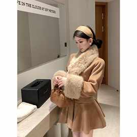 2025秋冬新款复古风时尚气质设计感毛绒立领长袖A字毛呢外套女ins