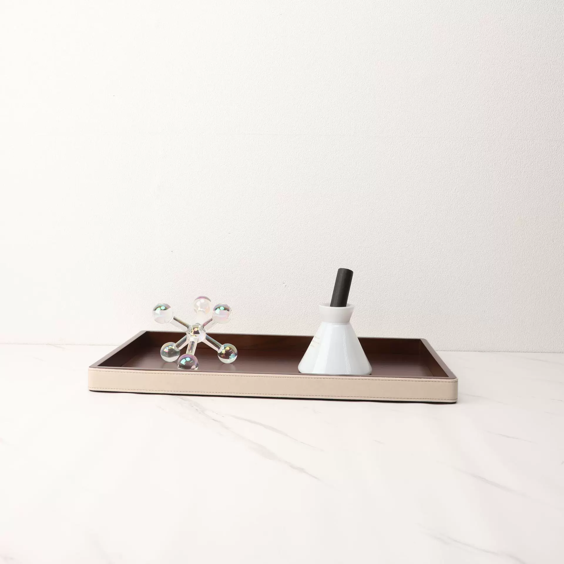 现代轻奢几何收纳皮革托盘摆件样板房酒店样板间客厅家居软装饰品