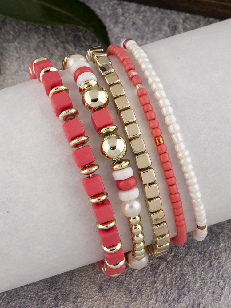 20g Weight Acrylic Pendant Material Bracelets Classification Alloy Chain Material 1 Set Quantity Holiday, Daily, Street Occasion Alloy Material Geometric Pattern Unisex Gender Beaded, Plating Design Retro Style Retro Geometric Alloy Beaded Bracelets Wholesale 4