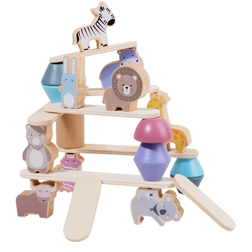 CE Bosque de madera Animal Jenga Puzzle Educación Temprana Altura apilada Bebé Equilibrio Bloques de construcción Juguetes interactivos padre-hijo