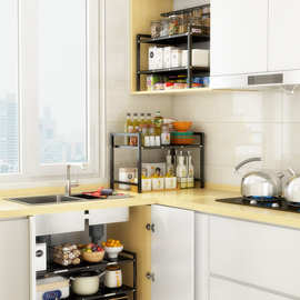 A6L不锈钢厨房可伸缩下水槽置物架橱柜分层架层架多功能锅架收纳