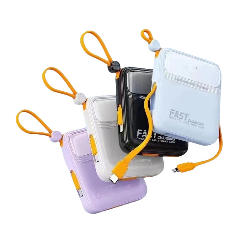 20000 mAh con cuerda de carga rápida, tesoro de carga, pantalla digital inteligente, fuente de alimentación portátil compacta.