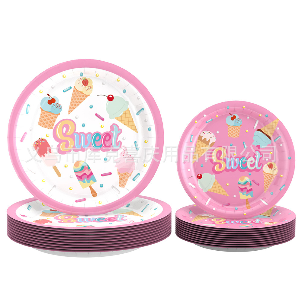 Verano helado postre tema plato desechable traje fiesta de cumpleaños de los niños plato de papel taza de papel decoración del tejido