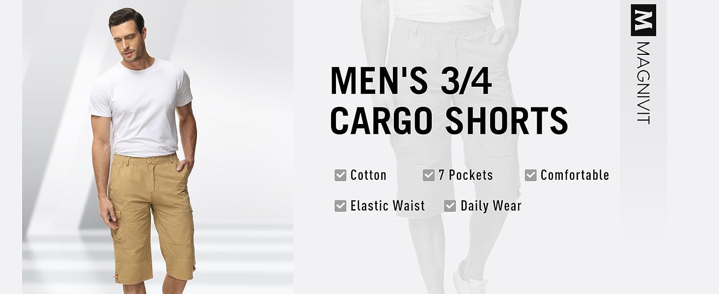 MAGNIVIT Men's Long Cargo Shorts