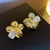 Cute metal zirconium, silver needle, fashionable advanced earrings, flowered, silver 925 sample