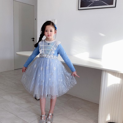 Aisha Princess Dress girl Aisha Dress Snow Romance new pattern skirt blue Long sleeve Western style full dress spring and autumn