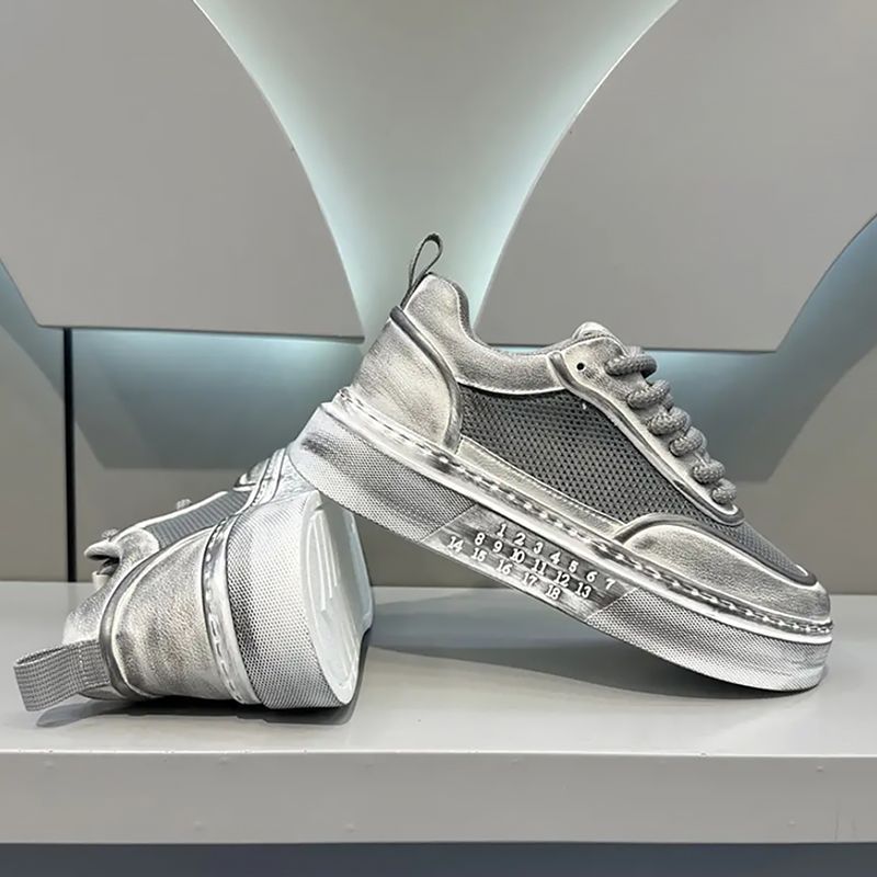 Herren Sommer 2024 neue dicke Sohlen atmungsaktives Mesh Casual Board Herren vielseitige, einfache, hohe Schönheit weiße Schuhe_voghion.com