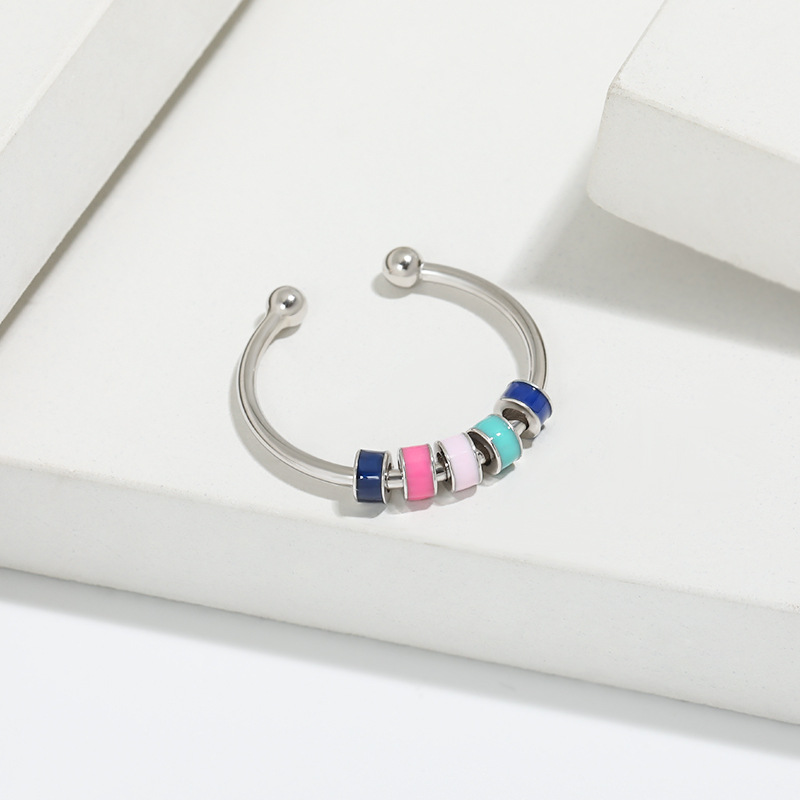 Cross-border hot sale s925 sterling silver color dripping glue rotating anxiety open ring Women's simple European and American style ring