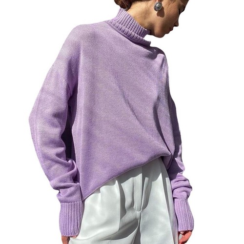 Solid Color High-Neck Sweater European and American Autumn and Winter Loose Knit Sweater Versatile Classic Women's Sweater