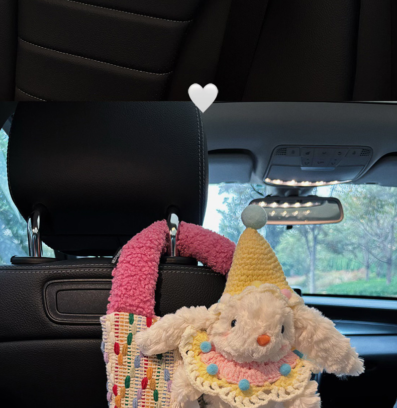 Cute Rabbit Heart-Shaped Car Tissue Box, Car Tissue Hanging Bag, In-Car Hanging Style High-End Tissue Box