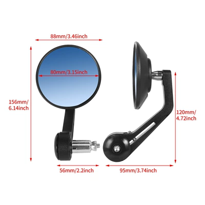 Handlebar Mirror, Rearview Mirror, Aluminum – Motorcycle rearview mirror