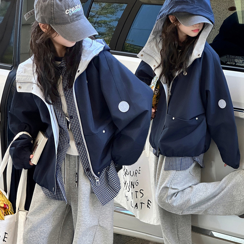 女童春秋款连帽外套秋季洋气时髦女大童韩版休闲儿童秋装冲锋衣潮|undefined