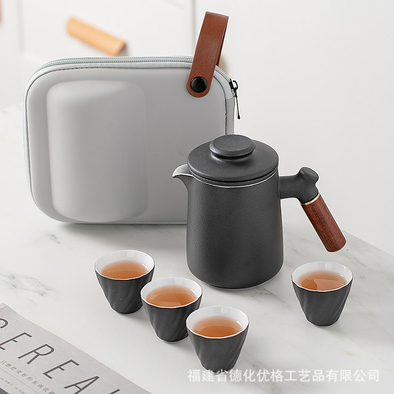 Travel Tea Set Small Set Ceramic Quick Cup Portable Bag One Pot Four Cups Outdoor Portable Teapot Cup