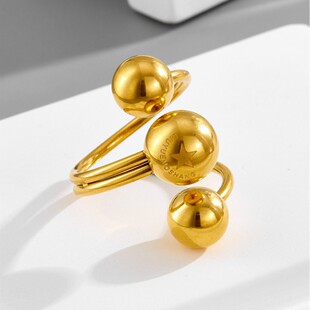 Trendy Influencer-Style Adjustable Steel Ball Ring with Five-Pointed Star, Lucky Titanium Steel Cross-Border Ring, Non-Fading Wholesale