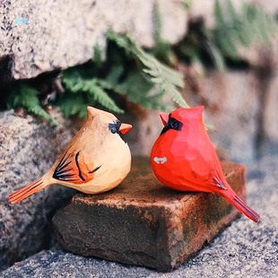 3.4in/9 cm Handmade Carved Wooden Bird Cardinal Bird Hand-Carved