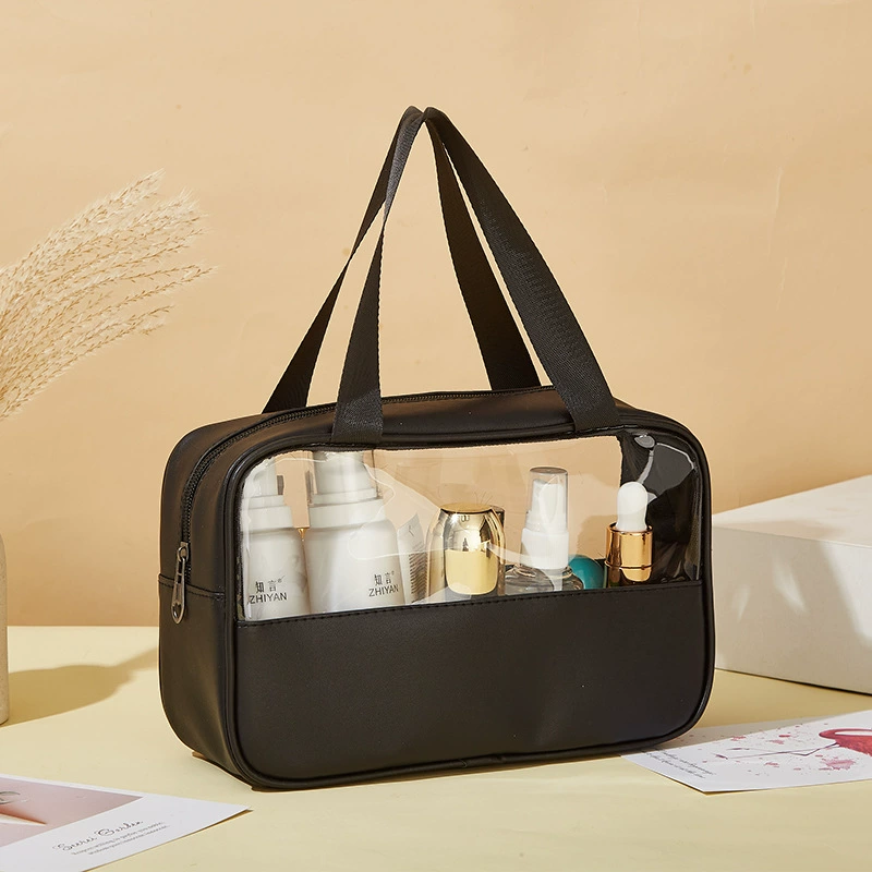 Capacious waterproof cosmetic bag PVC, polyurethane handheld storage bag for traveling