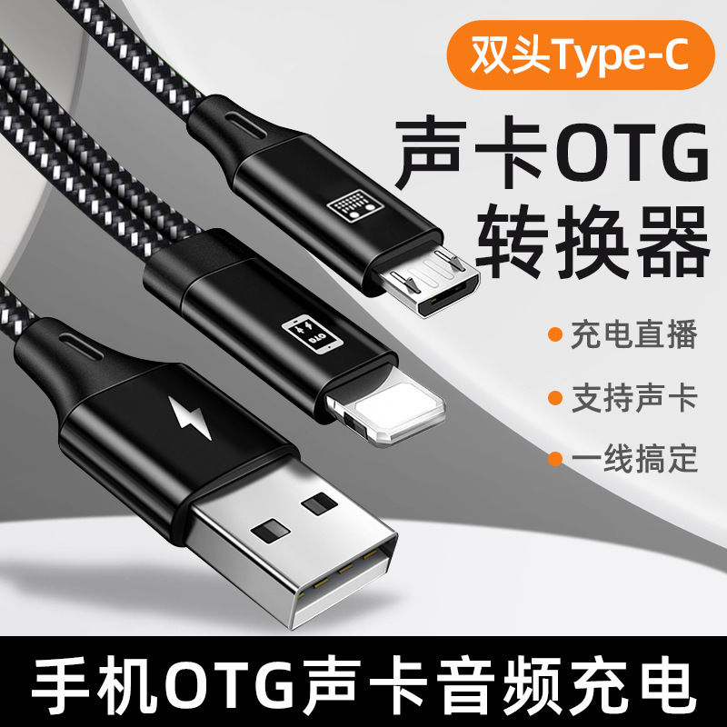 Suitable for Apple Typec Universal Otg Live Broadcast Sound Card One to Two Multi-Function Live Broadcast and Charging Mobile Phone Adapter