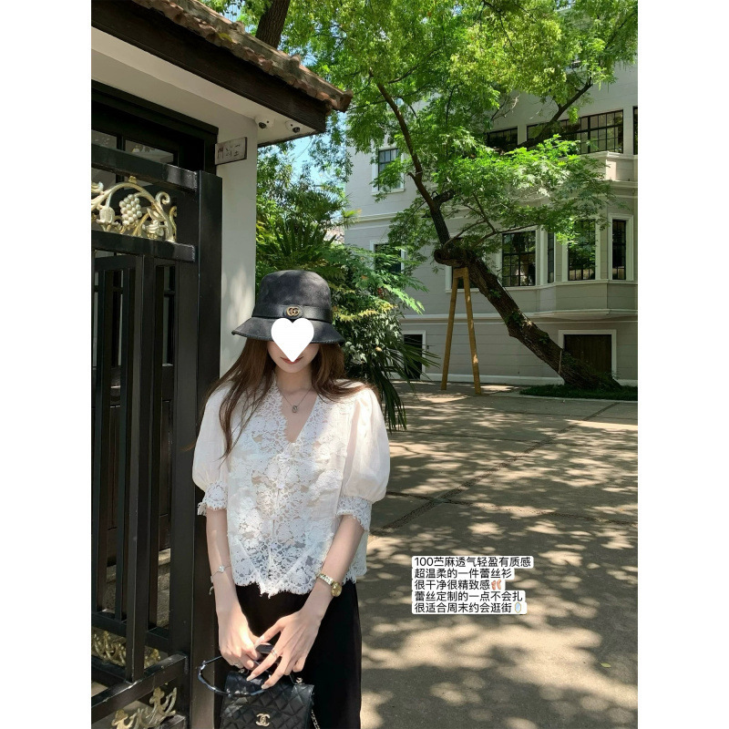 In-Stock Date Diary Ramie Patchwork Lace Gentle Puff Sleeve Shirt Top In-Stock Date Diary Ramie Patchwork Lace Gentle Puff Sleeve Shirt Top