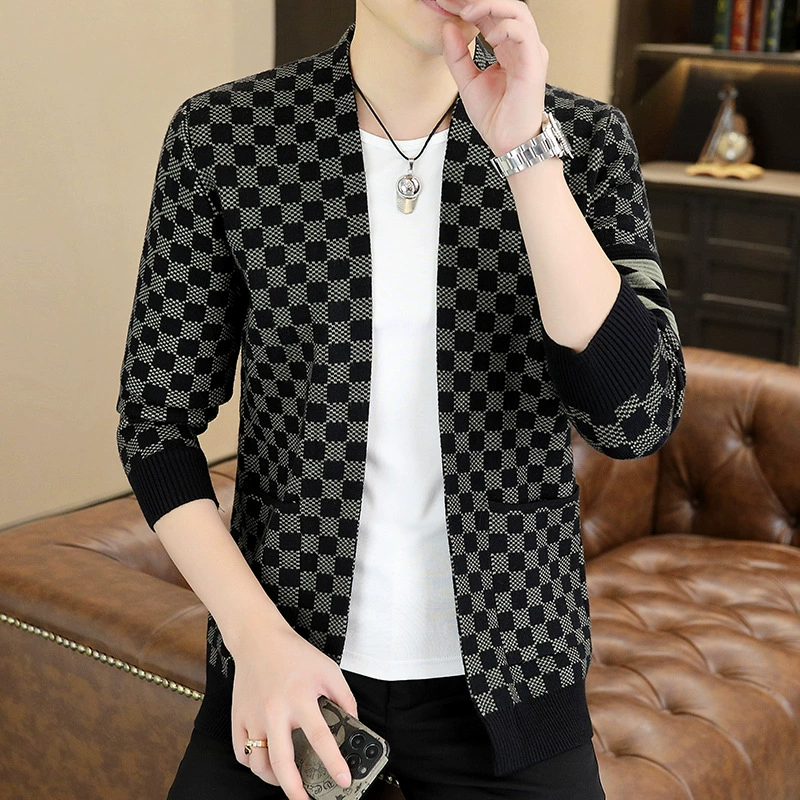 Трансграничные поставки Осень Новый клетчатый кардиган свитер мужской европейский и американский модный бренд молодежная мода вязаный свитер