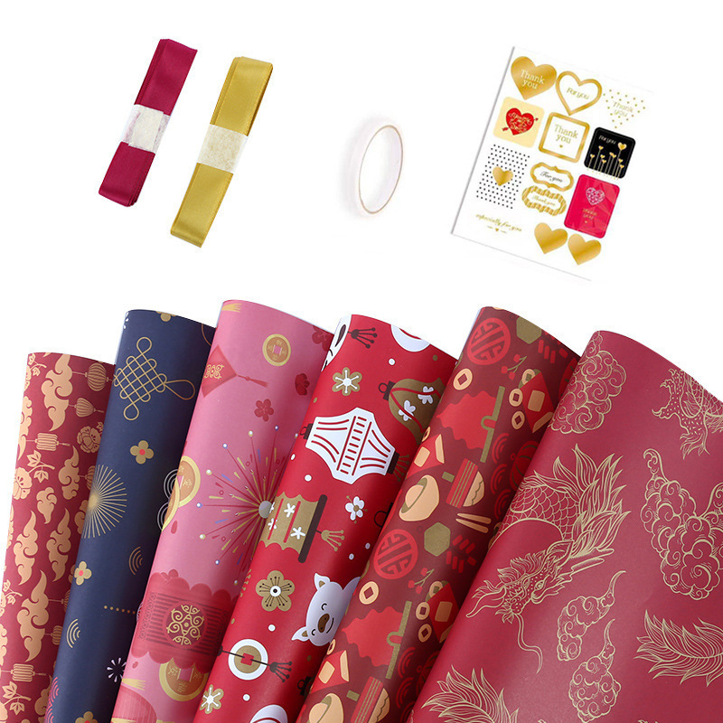 Papel de embalaje de estilo chino papel de regalo de boda rojo festivo Año Nuevo Festival de Primavera DIY papel de regalo