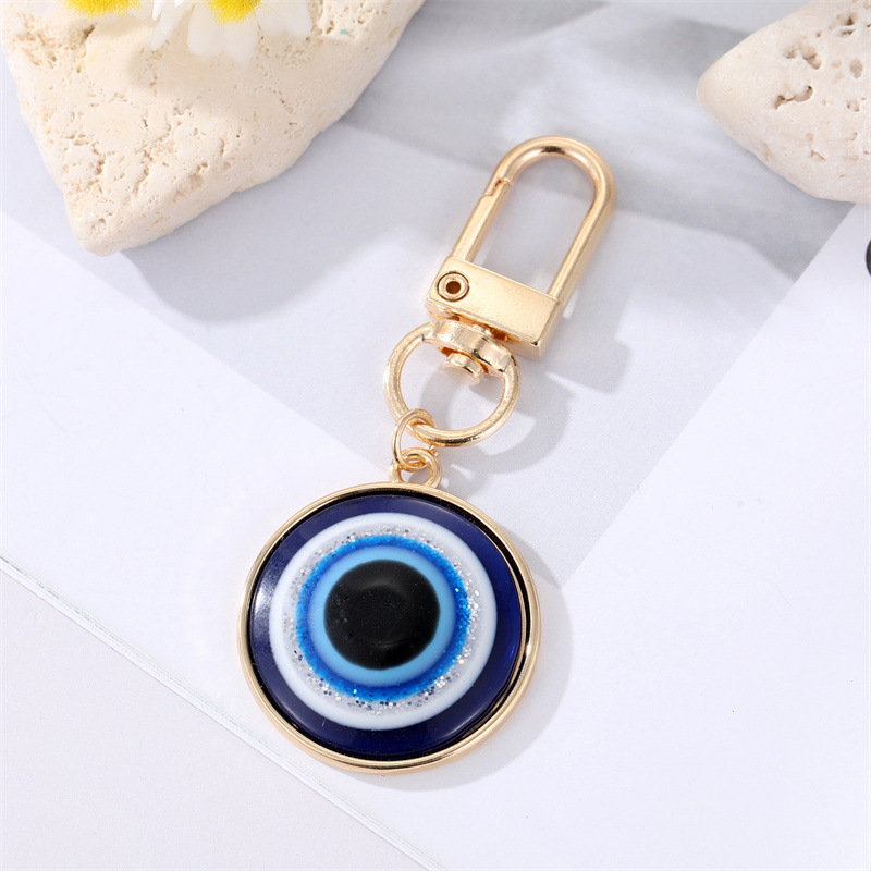 Fashion Alloy Inlaid Resin Eye Shaped Keychain Round Blue Eyes Bag Pendant Accessories display picture 2