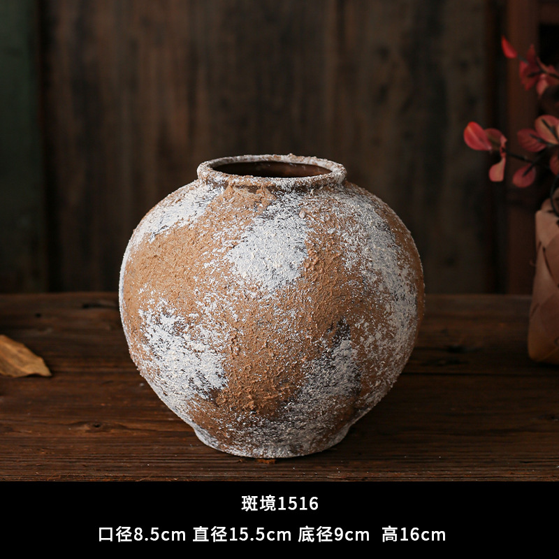 セラミック花瓶、レトロなわびさびスタイルのB&B装飾、中世の粗い陶器アートフラワーアレンジメント、家庭用家具、陶器のポット