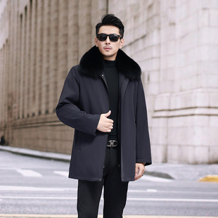 Men's Middle-aged and Elderly Detachable Liner Multicolor Coat Fur Collar Mid-length Dark Winter Parker Coat