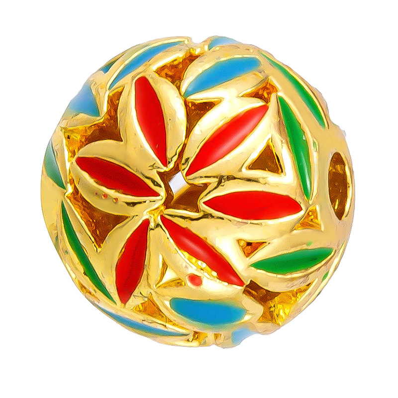 Antiguo método oro goteando aceite azul quemado colgante cuentas Dios de la riqueza atrapador de sueños flor cuentas de tambor accesorios de bricolaje joyería de transferencia