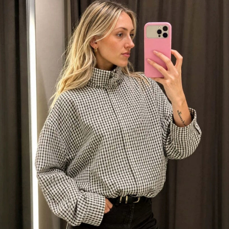 Cross-Border European and American Women's Clothing Za Aliexpress Hot-Selling Fashion Plaid Jacket Cross-Border European and American Women's Clothing Za Aliexpress Hot-Selling Fashion Plaid Jacket