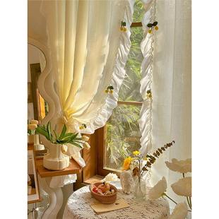 French Cream Curtains, Fairy-Like and Beautiful Gauze Curtains, Ruffled Partition Curtains, Girls' Bedroom Dreamy Partition Curtains, Cherry