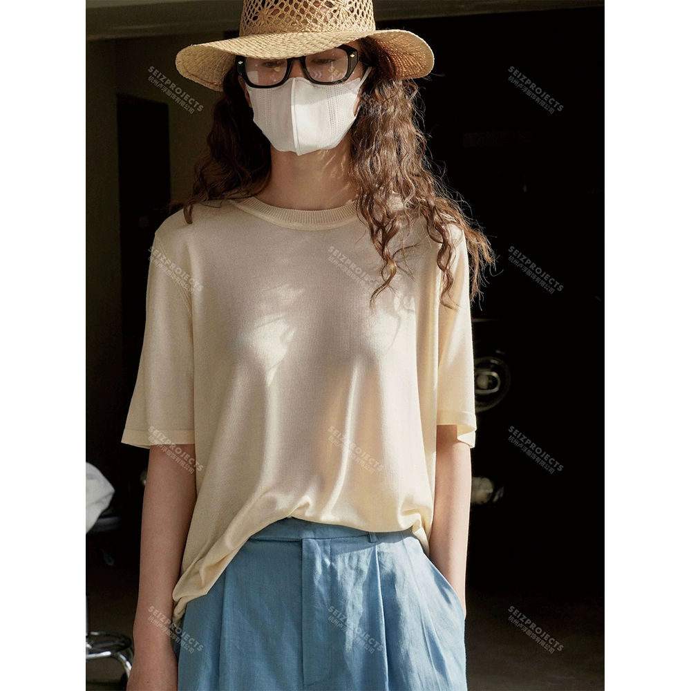 Новый летний корейский стиль, ленивый простой крутой свитер с круглым вырезом, удобный утягивающий повседневный топ для женщин