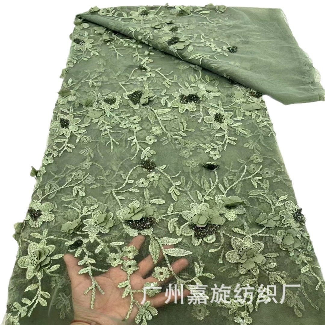 Nuevo vestido de boda europeo y americano 3D flor tridimensional bordado plano tela de encaje primavera y verano ropa infantil tela de vestido