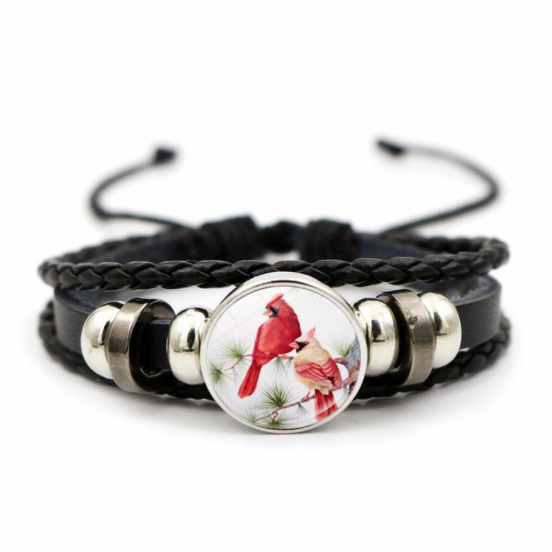 Cross-border popular cardinal bird leather bracelet women's all-match time gem woven jewelry gift wholesale
