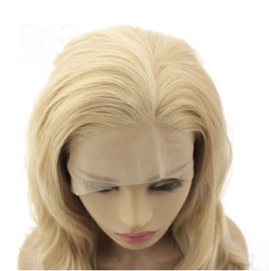 Europa y los Estados Unidos estilo popular peluca moda mixta oro ondulado largo cabello rizado fibra química frente encaje cubierta de cabeza LW0220