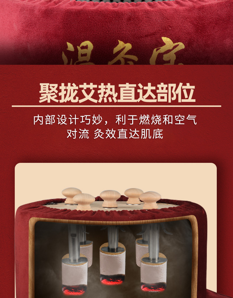 Smokeless Moxa Stick Box Wooden Moxibustion Device for Home Use Waist Abdomen Back Neck 54 Rolls specifications