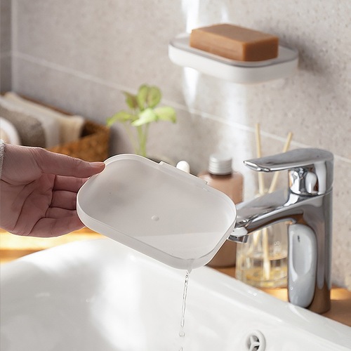 Wall-mounted draining soap box with drain tray, punch-free suction cup, double-layer draining toilet, bathroom soap storage rack