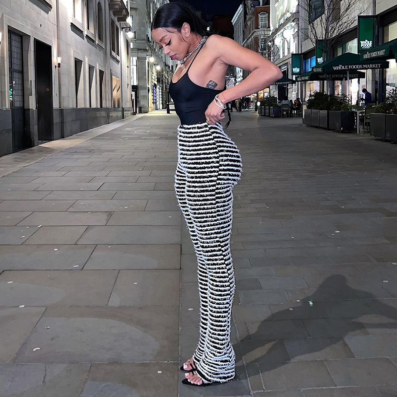 YY22342 Knitted striped sexy slim-fit pants for women, European and American spring fashion high-waisted and hip-lifting casual pants for hot girls pic 31