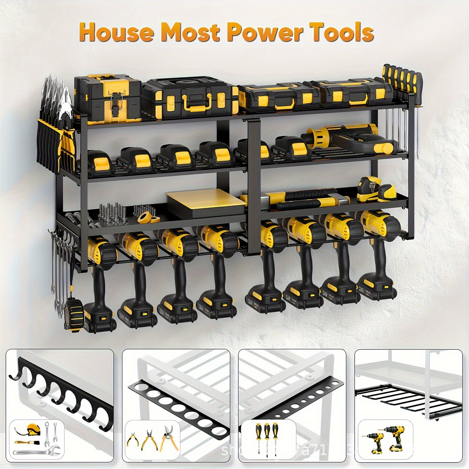 Cross Border Iron Power Tool Organizer Wall Mount Bracket Extended Large Heavy Duty Drill Rack Garage Tool Organizer