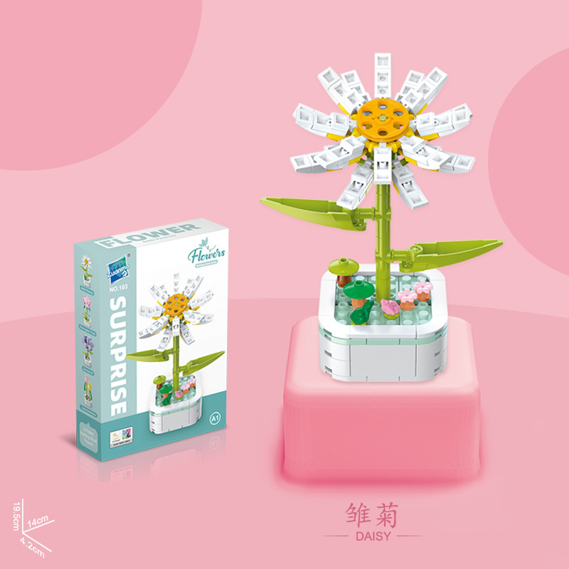 Diamond Horse Building Blocks Flower Potted Immortal Building Blocks Flower Kidsren's Educational Assembly Girl Toys Birthday Gift Desktop Ornaments